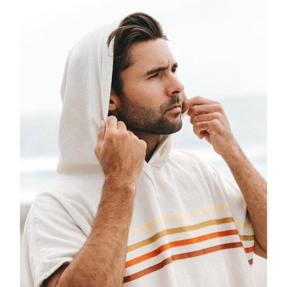 Sand Cloud Border Classic Stripe Poncho unisex One size Hoodie & Pockets Cotton - Picture 5 of 11